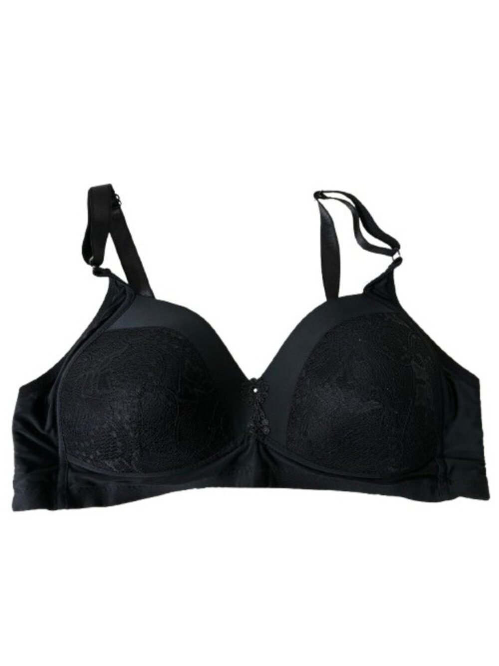 Prima Valentina Black Floral Lace Overlay Wireless Bra Sz 38C